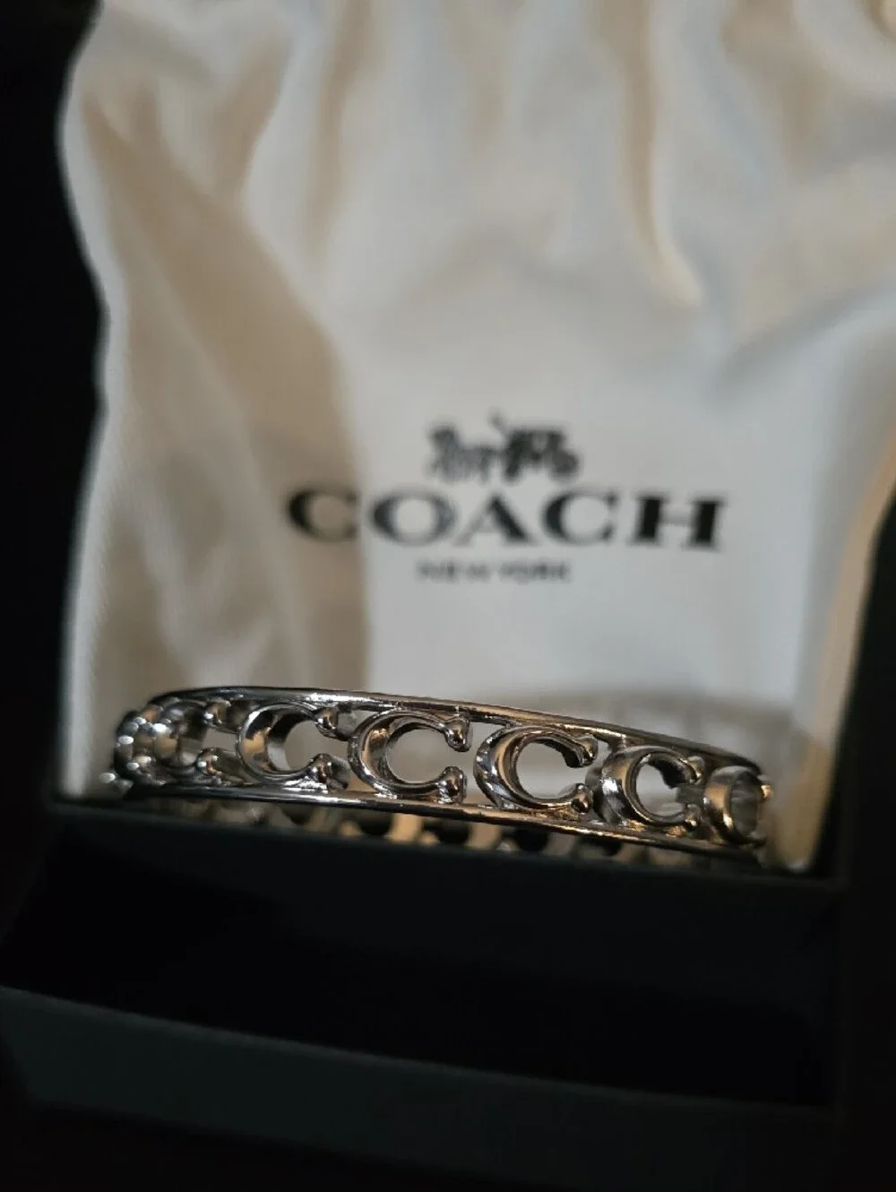 New Coach Silver-Tone Logo Cutout Bangle Bracelet